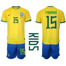 Brasilien Fabinho #15 Hemmaställ Barn VM 2022 Korta ärmar (+ Korta byxor)